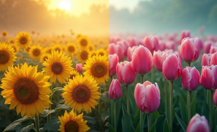 Split Screen Sunflowers Tulips