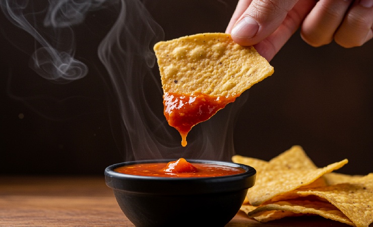 Dipping Chip Into Chili